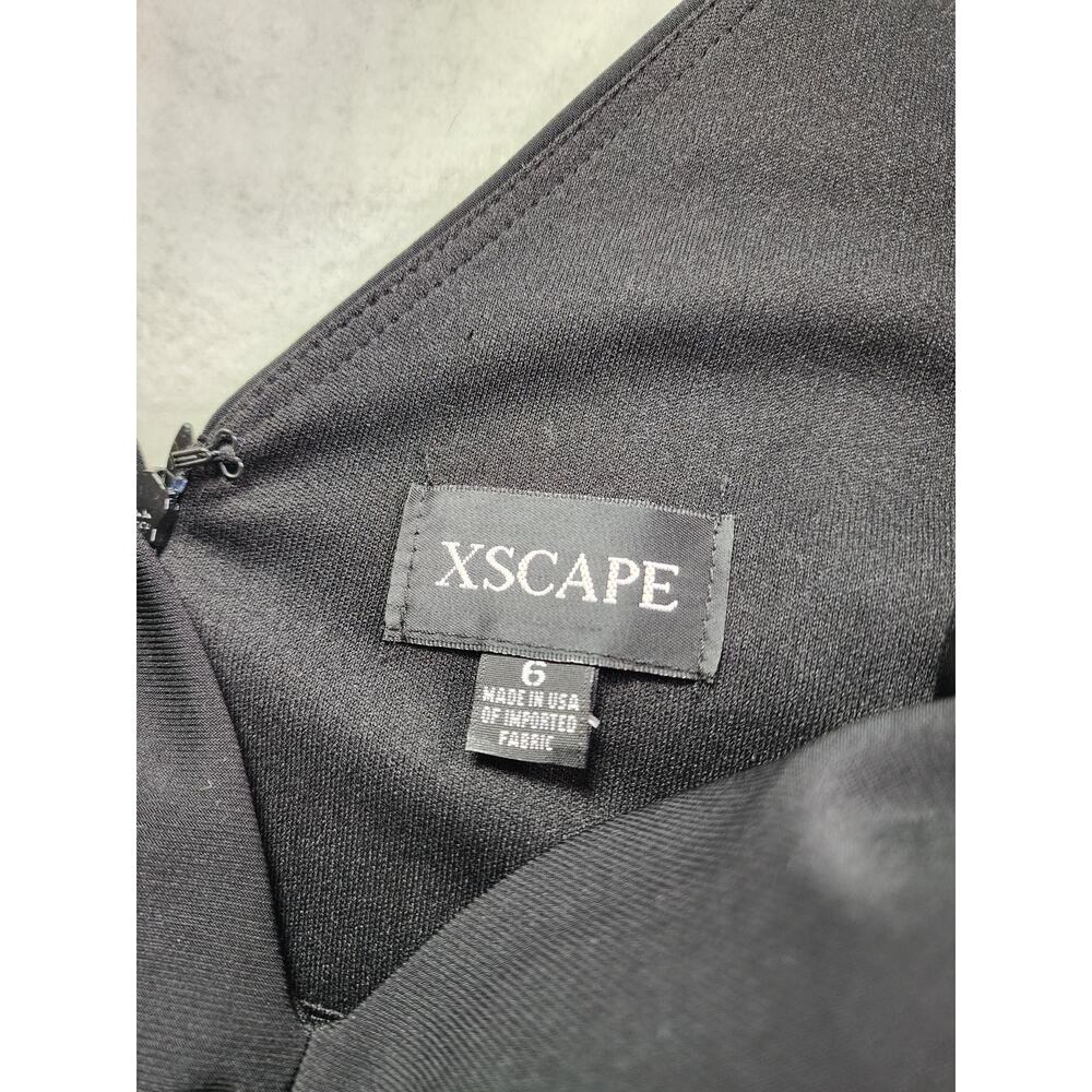 XSCAPE Long Sleeve V-Neck Fit & Flare Cocktail Dress Black Gold Brocade NWT 6 - Picture 5 of 7
